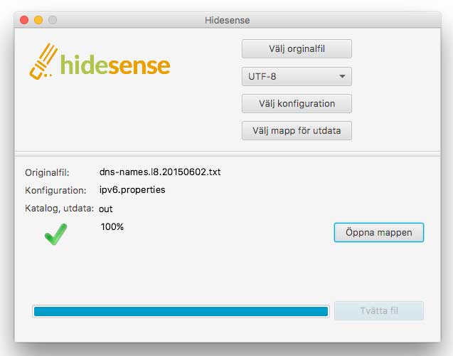 UI för Hidesense.