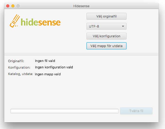 kodning UI över Hidesense skivbordsapp.