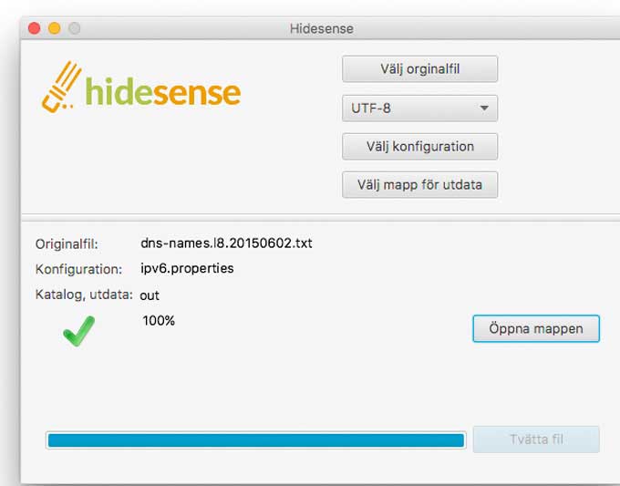 kodning UI över Hidesense UI skrivbordsapp.